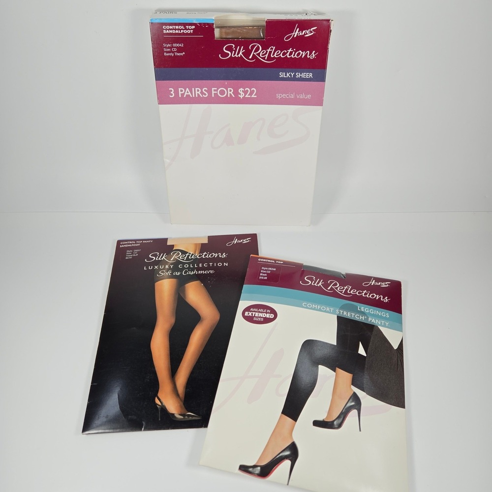 Hanes Silk Reflections Hosiery Bundle 4 Pairs Size CD Sheer Barely There Black